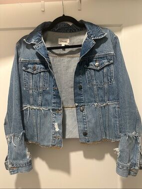 Frame Denim Medium Blue Distressed Jean Jacket